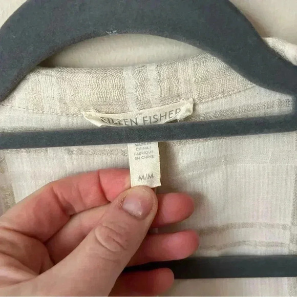 Eileen Fisher Organic Cotton Linen Collared Blazer Jacket Ivory Size Medium - Picture 5 of 8